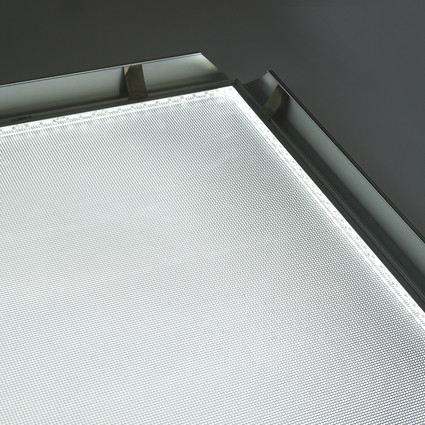 SnappyFrame LED-skylts bakstycke är i graverad akryl för att få en jämn ljusspridning