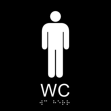 Taktil skylt WC herr, med text, symbol och blindskrift, 148x148mm