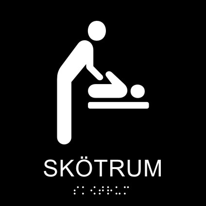 Taktil skylt sktrum, med text, symbol och blindskrift, 148x148mm