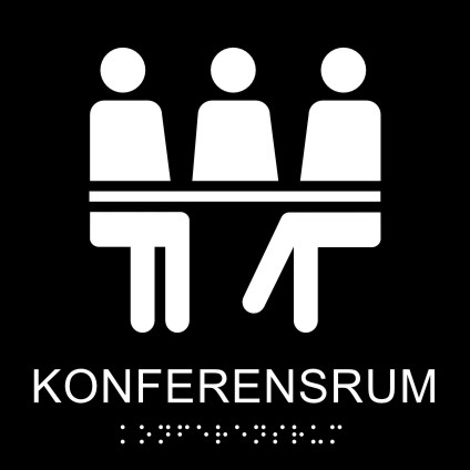 Taktil skylt konferensrum, med text, symbol och blindskrift, 148x148mm