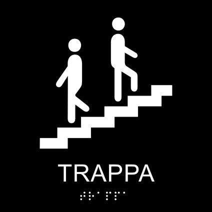 Taktil skylt trappa, med text, symbol och blindskrift, 148x148mm