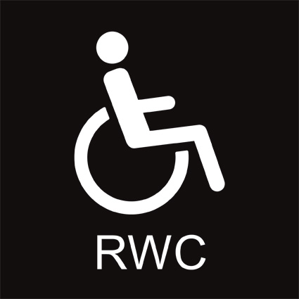 Svart RWC skylt, 148x148mm, handikapptoalett