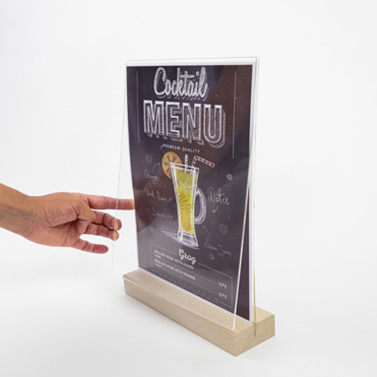 Wood menu A5 dubbelsidig bordsskylt med enkelt informationsbyte